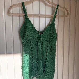 XOXO Vintage Emerald Green Feminine Bohemian Crochet Tank  Y2K Sz Med
